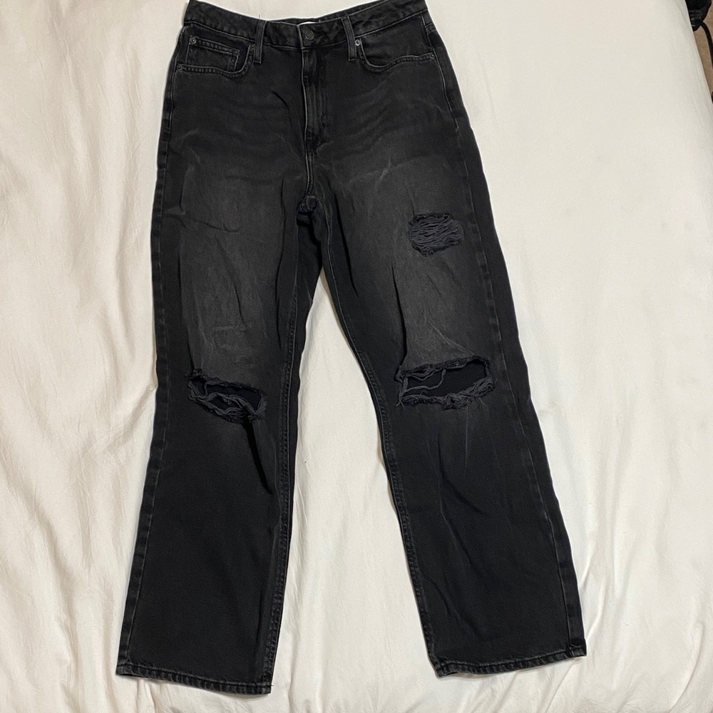 Forever 21 Black Distressed Straight Leg Jeans